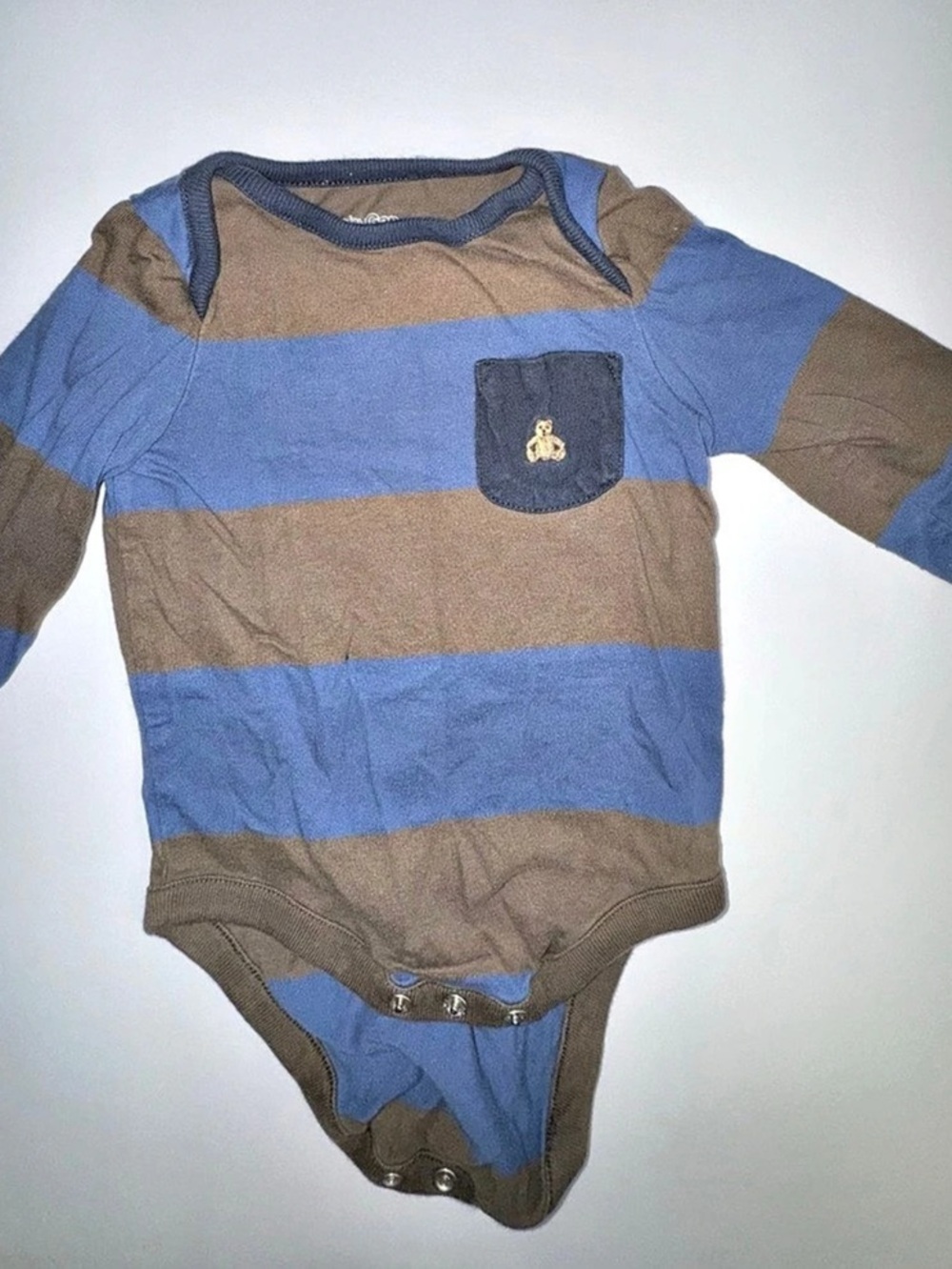 babyGap Striped Long Sleeve Bodysuit Blue & Brown Baby 3-6 Months